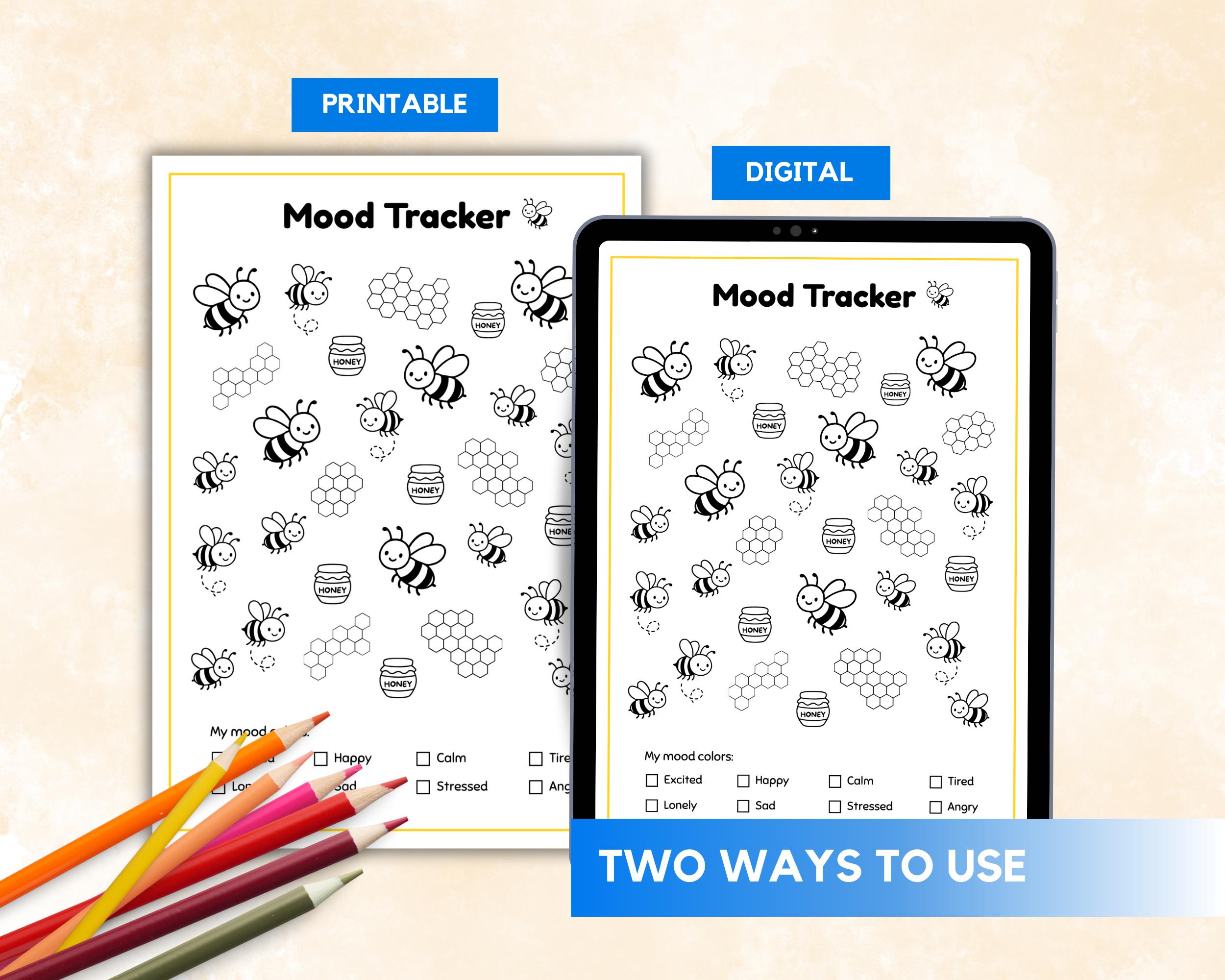 Bee Mood Tracker Printable, Monthly Kawaii Mood Tracker, Honey Bee Self ...