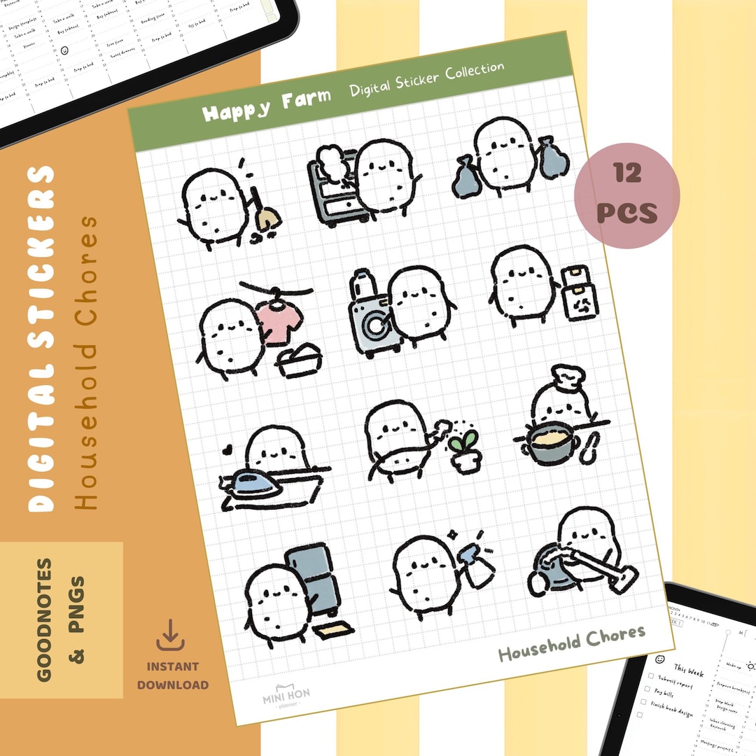 Kawaii Potato Chores Stickers | Goodnotes Planner (digital Download) - Etsy