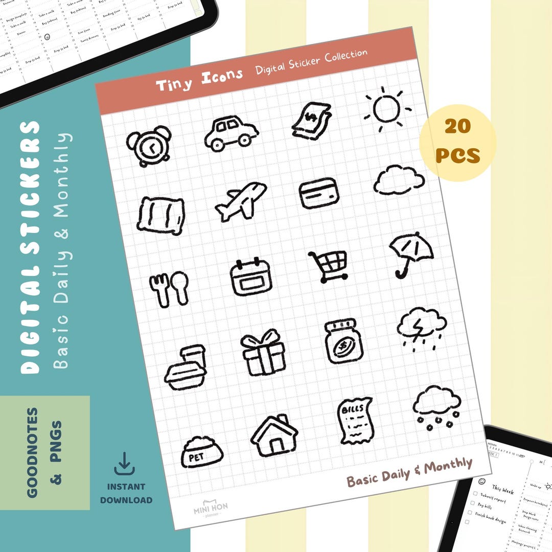 Digital Planner Stickers | Basic Daily Monthly Icons | Goodnotes ...