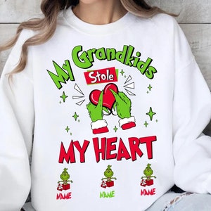 Personalized My Grandkids My Heart Christmas Svg, Custom Family Christmas Trip Svg, Christmas Kids Name Svg, Green Christmas Character Svg