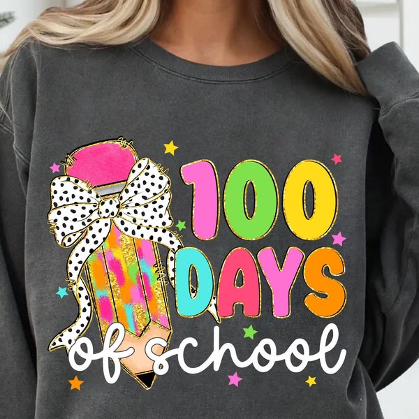 Coquette 100 Days Of School Pencil Png, Teacher 100 Days Png, Teacher Gift Png, Dots Coquette Bow Png, 100 Days Of School Teacher Png