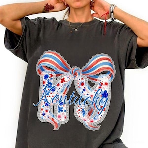 Kentucky KY PNG, Red White Blue Bow State Letters, 4th Of July Kentucky Sublimation, Patriotic State Pride PNG File Digital