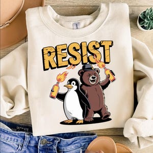 Resist PNG, Protest Animals PNG, Funny Penguin Bear Png, Anti-System Sublimation, Revolution Cartoon Png, Political Protest Shirt Png