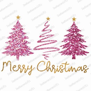 Pink Merry Christmas Design Png, Pink Tree Png, Merry And Bright Png, Christmas Tree Png, Christmas Sublimation Designs Downloads