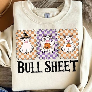 Bull Sheet Halloween Png, Cute Cow Ghost Png, Funny Fall Farm Animal Png, Retro Gingham Shirt Design, Digital Download, Sublimation File