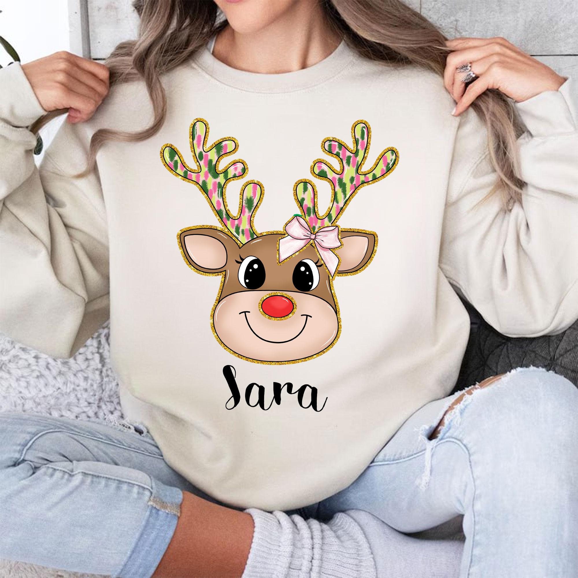 Custom Name Deer Face Christmas Png, Cute Reindeer Winter Png, Deer ...