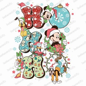 Vintage Ho Ho Ho Mouse e amigo Natal Png, Filme de desenho animado Png, Design engraçado Png, Luz de Natal de Natal Png Download digital