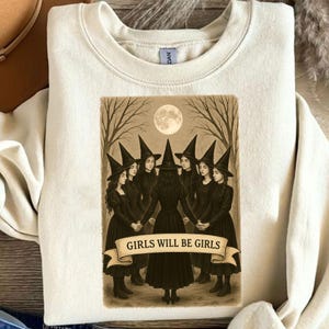 Girls Will Be Girls Png, Vintage Witch Circle Png, Gothic Halloween Aesthetic Png, Feminist Witchy Shirt Design Png