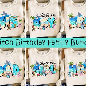 Paquete de cumpleaños de extraterrestre azul, cumpleaños familiar a juego (PNG), paquete de cumpleaños de dibujos animados tropicales (PNG), fiesta de papá, mamá, hermana, hermano, niña y niño (PNG)