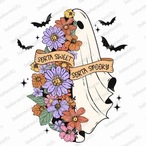 Ghost Flower Png, Sorta Spooky Ghost Floral Png, Ghosts With Flowers Png, Spooky Season Png,boujee Ghost, Vintage Ghost Png