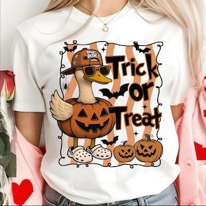 Trick Or Treat Goose PNG, Halloween Pumpkin Duck Sublimation, Cute Fall Shirt Design, Spooky Animal Png Digital Download