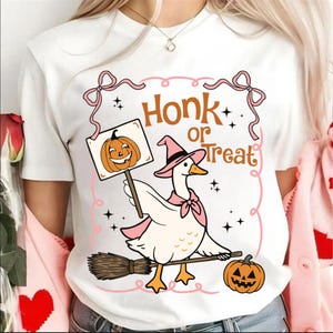 Halloween Goose PNG, Honk Or Treat Clipart, Goose With Broom And Pumpkin, Funny Autumn Witch PNG For Shirt Digital