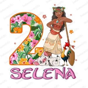Cumpleaños tropical personalizado para niña (Png), cumpleaños de princesa isleña (Png), feliz cumpleaños (Png), nombre y número personalizados, camiseta de cumpleañera