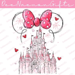Pink Castle Valentine Png, Princess Castle Clipart, Fairytale Bow Design, Magical Kingdom Graphic, Cute Cartoon Style, Mouse Bow Png