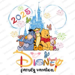 2025 Family Vacation Pooh SVG, Mouse Castle with Pooh and Friends, Cute Cartoon Travel Design, Matching Vacation Shirt, Family Reunion Svg