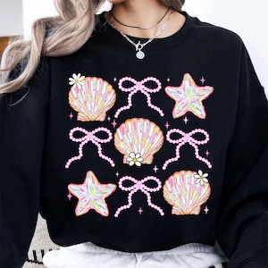 Rainbow Seashell Starfish PNG, Cute Pearl Bow Png, Pastel Kawaii Beach Summer Sublimation, Mermaid Aesthetic Shirt Design