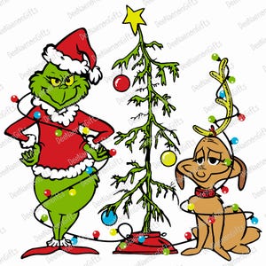 Green Cartoon Character With Dog Svg, Retro Christmas Svg, Xmas Holiday Svg, Christmas Dog Svg, Matching Couple Svg Digital