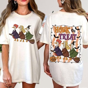 Honk Or Treat Png, Witch Goose Trio Halloween Sublimation, Funny Goose On Broomstick Clipart, Spooky Fall Shirt Png Design