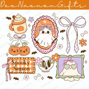Pastel Spooky Season Png, Cute Ghost Png, Retro Pastel Halloween Png, Pumpkin Bow Png, Aesthetic Sublimation Design, Digital Download