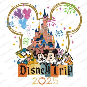 Personalized Mouse Trip 2025 Png, Family Vacation Png, Magical Castle Png, Personalized Mouse Ears Png, Balloon Png, Trendy Family Travel