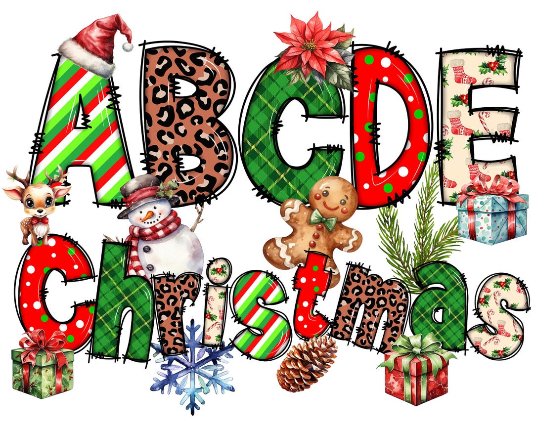 Paquete de alfabeto navideño PNG, letras navideñas en formato Doodle ...