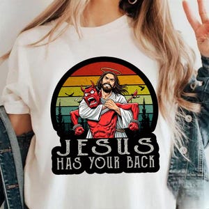 Jesus Has Your Back Png, Funny Christian Design, Funny Jesus Fighting Devil Png, Christian Png, Religious Png, Faith Png, Digital Download