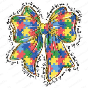 I Will Speak For You Autism Coquette Png, Autism Puzzle Png, Autism Awareness Png, Coquette Bow Png, Autism Ribbon Png Digital