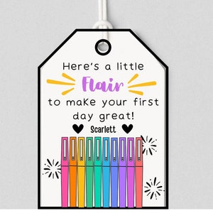 Flair Pen Gift Tag - Teacher Gift First Day of School - Here&#39;s a little flair, Back to School, Meet Teacher, Printable Gift Tag