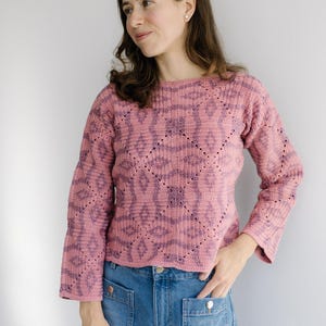 Mosaic Granny Square Crochet Top Pattern | Geometric Long Sleeve (PDF Download)