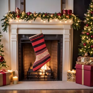 Turkish Rug Stocking,  Christmas Stocking, Vintage Rug Christmas Stocking, Holiday Stocking Decor