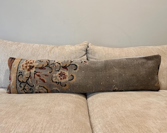 Handwoven Turkish Kilim Pillow, Turkish Carpet Pillow, Kilim Lumbar, 12x48 Pillow Cover, Decorative Throw Pillow, Boho Decor, Cushion Cover