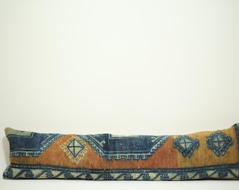 Aztec Lumbar Pillow, Kilim Cushion Cover 12x48 ,Vintage Lumbar Pillow Cover , Rug Throw Pillow ,Turkish Pillowcase, Carpet Pillow Cover