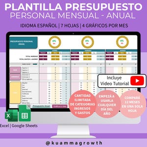 Plantilla de Presupuesto Personal Anual en Excel y Google Sheets| Controla Gastos, Tarjetas y Ahorros| Comparación Mensual Fácil en Una Hoja