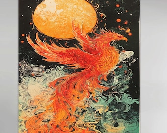 Phoenix Wall Art, Fiery Phoenix Rising Print, Celestial Fire Art Decor, Rebirth Symbol Poster, Mythical Bird Artwork, Framed Art