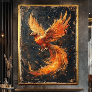 Phoenix Landscape Canvas Wall Decor Phoenix Bird Colorful Animal Art Oversized Wall Art Yard Decoration Unique Wall Decor Maximalist Decor