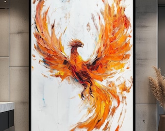 Phoenix Wand Kunst Abstrakt Feuer Phoenix Malerei Gerahmte Leinwand Feurige Vogel Leinwand Mythische Wohnkultur Übergroße Wand-Dekor Moderne Phoenix-Kunst
