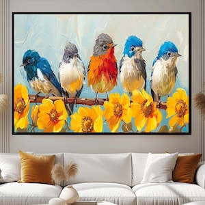Bird on Branch Art Farmhouse Decor Bird Print Nursery Wall Art Large Artwork Gallery Wall Bird Prints interior desing Vintage Frame