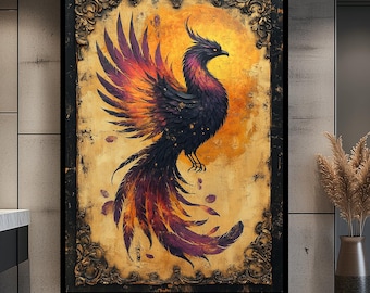 Rising Phoenix Canvas Print Phoenix Bird Fire Bird Phoenix Oversized Wall Decor Framed Artwork Abstract Art Phoenix Landscape Gift for Home