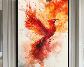 Feuriger Phoenix Leinwand Wandkunst, aufsteigender Feuervogel Druck, gerahmtes Dekor