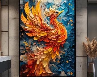 Rising Phoenix Leinwanddruck Phoenix Vogel Feuervogel Phoenix Übergroße Wanddekor gerahmtes Kunstwerk Abstrakte Kunst Phoenix Landschaft gerahmte Kunst