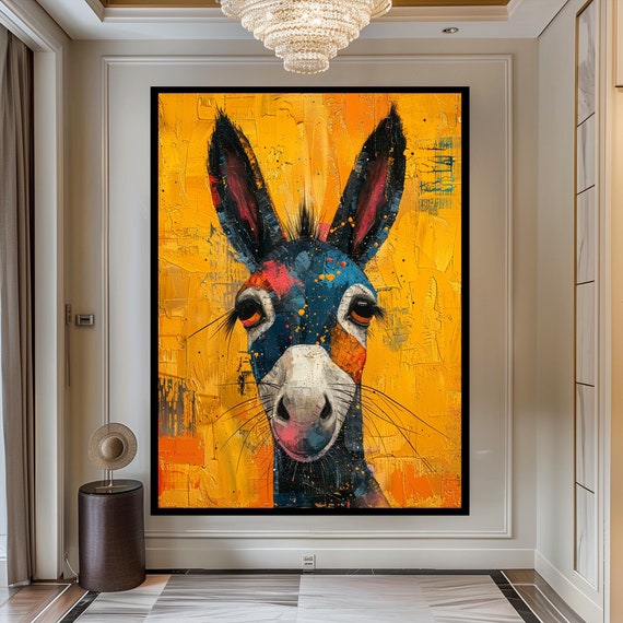 Donkey Wall Art Farm Animal Print Vibrant Animal Art Farhmhouse Decor Nursery Animal Framed Wall Art Modern Unique Unique Gift ideas