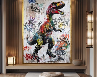 Graffiti dinosauruskunst Street Art canvas T-Rex muurdecor moderne graffitikunst popart graffiti unieke muurkunst groot kunstwerk cadeau voor thuis