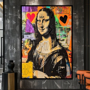 Mona Lisa Pop Art Leinwand Malerei Collage Kunst Leinwand gerahmt Wandkunst Geschenk für Liebhaber Großes Wanddekor Weihnachtsgeschenk Modernes Büro Dekor