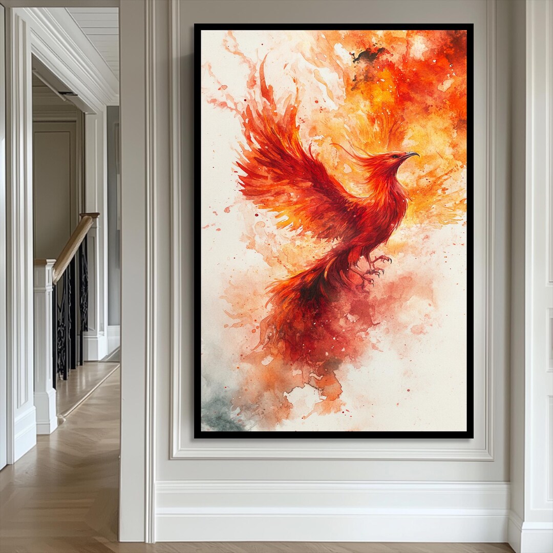 Fiery Phoenix Canvas Wall Art, Rising Fire Bird Print, Framed Decor - Etsy