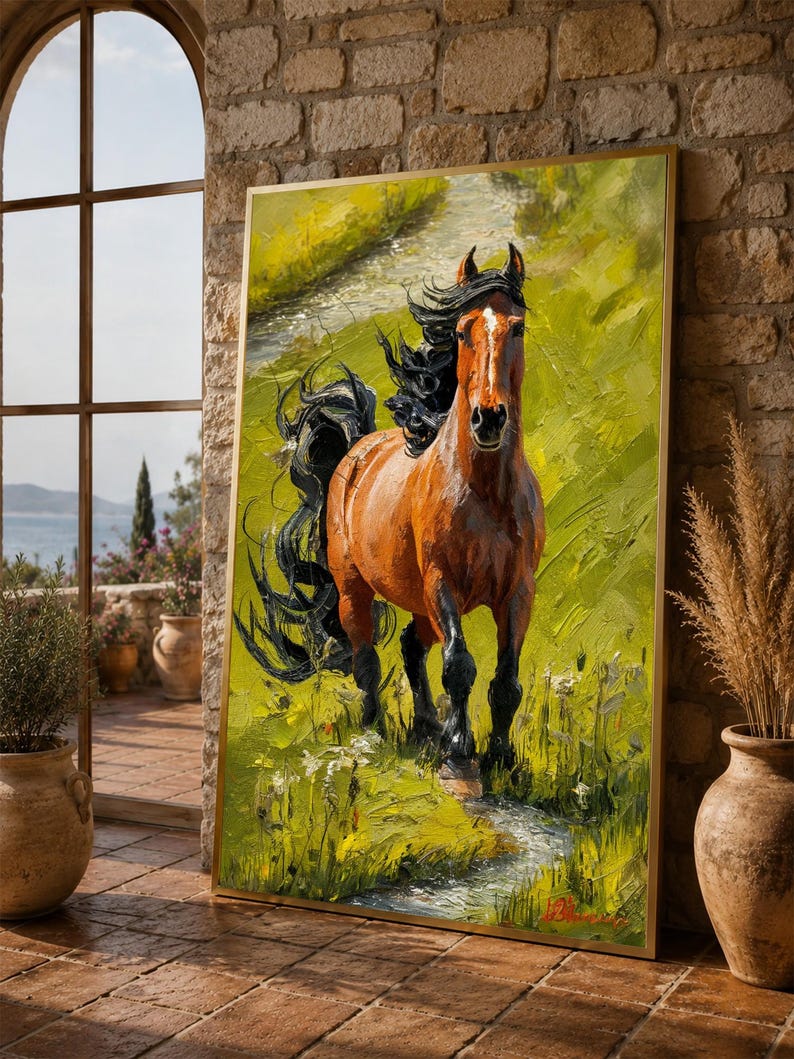 Brown Horse Oil Painting Wall Decor Nature Inspired Wall Art brown-horse-oil-painting-wall-decor-nature-inspired-wall-art