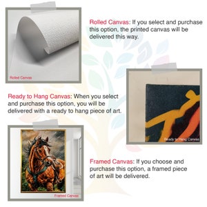 May include: Three images showing different ways to display a canvas print. The first image shows a rolled canvas, the second image shows a canvas print ready to hang, and the third image shows a framed canvas print.