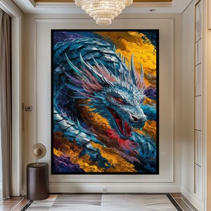 Dragon Decor Canvas Wall Art Chinese Mythology Art Minimalist Art Sculpture Unique Birthday Gift Wall Hanging Interior Design Christmas Gift