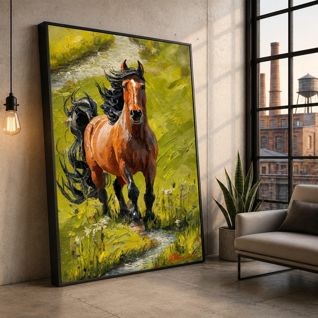 brown-horse-oil-painting-wall-decor-nature-inspired-wall-art