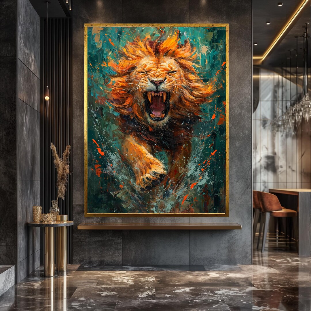 Canvas Wall Decor Roaring Lion Wall Art Jungle King Artwork Framed ...