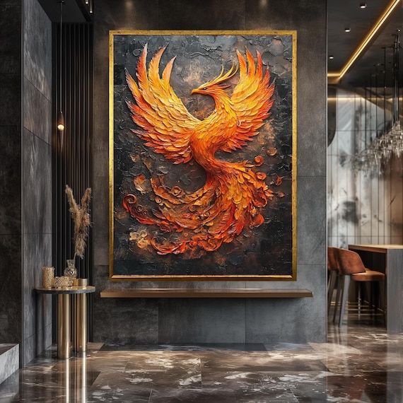 Phoenix Landcape Canvas Wall Decor Phoenix Rising  Large Wall Art Dorm Decor Unique Wall Decor Mythological Art Handmade Greek Art